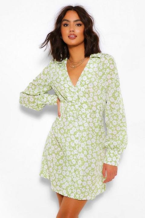 Womens Ditsy Floral Shirt Dress - Green - 8, Green