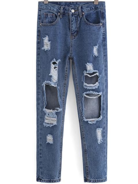 Pantalón Denim Rotos Suelto Azul