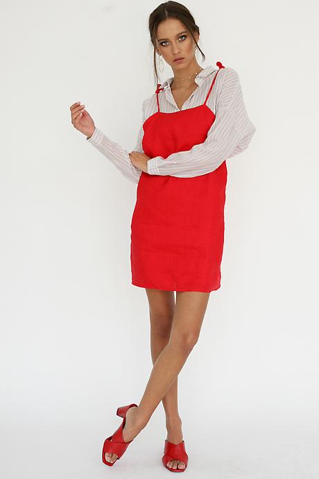 Vg Rosé Linen Tie Mini Dress // Red