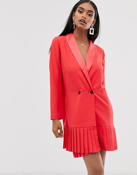 Minivestido Estilo Esmoquin Con Bajo Plisado De Asos Design-rojo