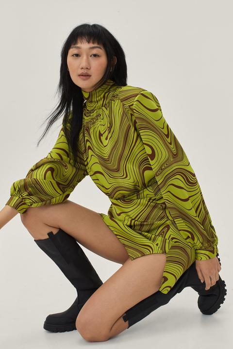 Womens Wave Print High Neck Mini Dress