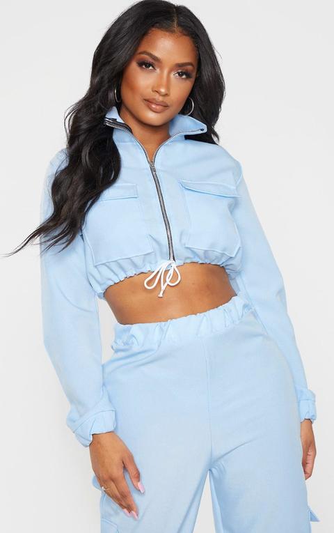 Shape Dusty Blue Utility Zip Front Crop Top, Blue