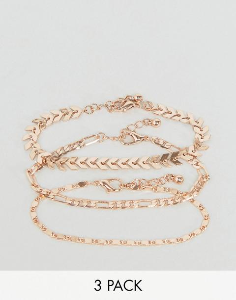 Asos - Confezione Da 3 Braccialetti Con Catena - Rame