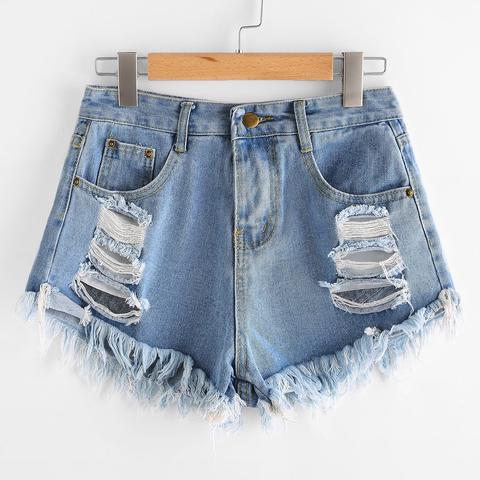 Frayed Distressed Denim Shorts