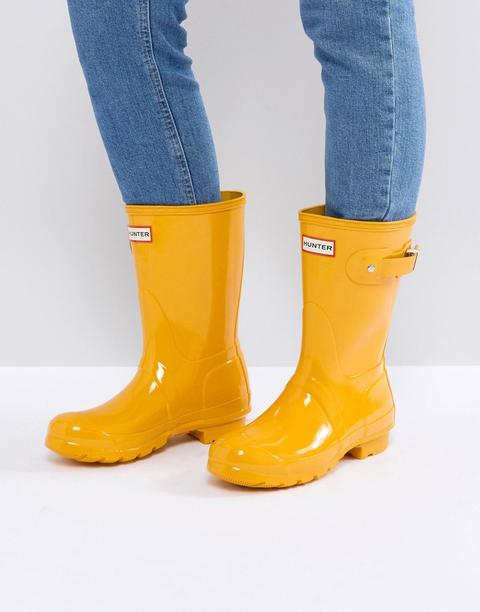 Botas De Agua Cortas Brillantes Originales En Amarillo De Hunter