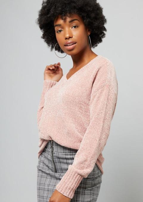 V neck hot sale chenille sweater