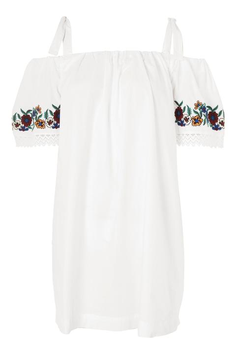 Embroidered Poplin Bardot Dress