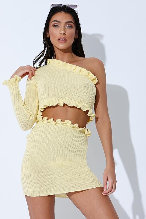 Yellow Skirts - Sarah Ashcroft Lemon Ribbed Ruffle Mini Skirt