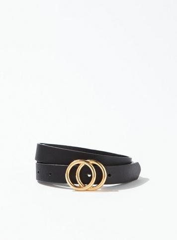 Womens Black Mini Double Circle Belt, Black