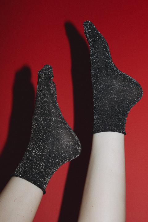 Black And Silver Glitter Socks