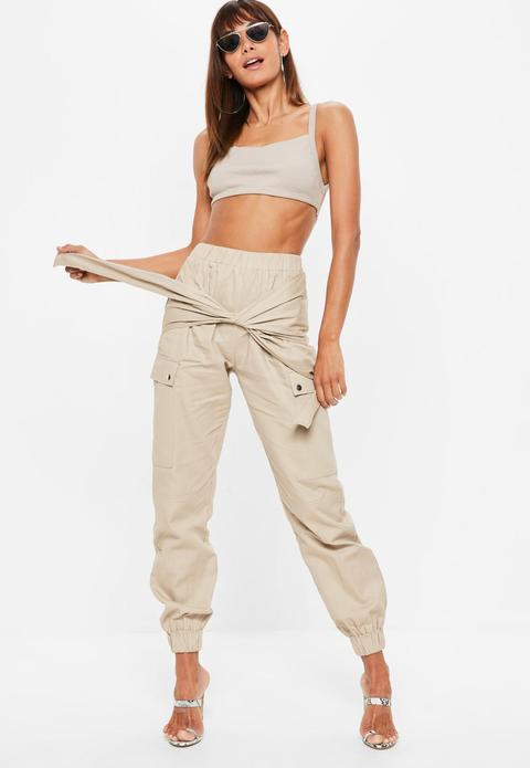 Sand Tie Waist Utility Trousers, Nude