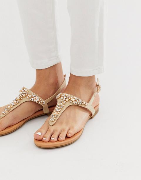 Sandalias Planas Con Tira Para El Dedo Y Cristales De Buffalo