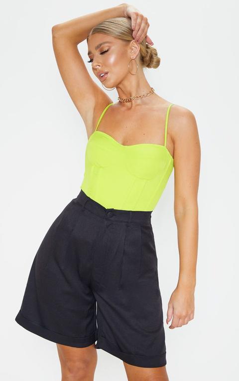 Black Turn Up Hem Longline Short, Black