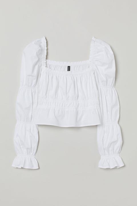 Cropped Puff-sleeved Top - White