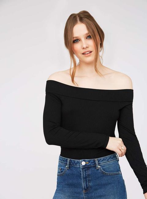 Black Long Sleeve Bardot Top