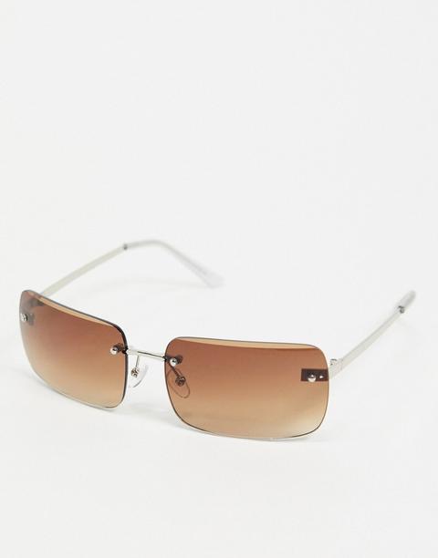 Asos Design 90's Rimless Mid Square Sunglasses With Grad Brown Lens In Brown