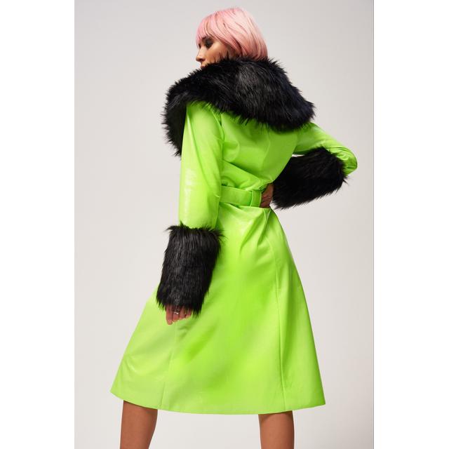 Neon Midi Coat With Black Faux Fur from Jaded London on 21 Buttons