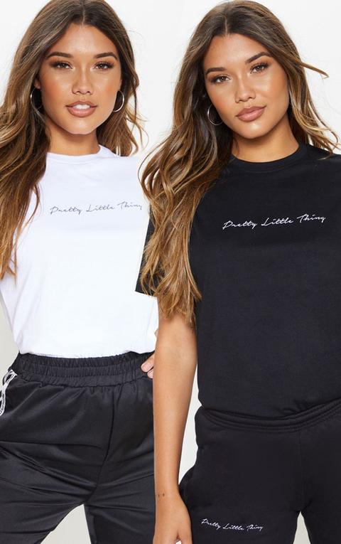 Prettylittlething 2 Pack Black & White Slogan Oversized T Shirt