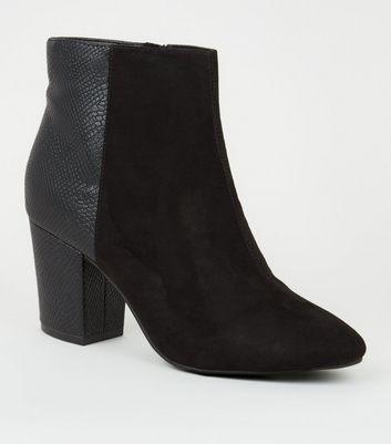 Schwarze Ankle Boots In Wildleder- Und Krokodilleder-optik