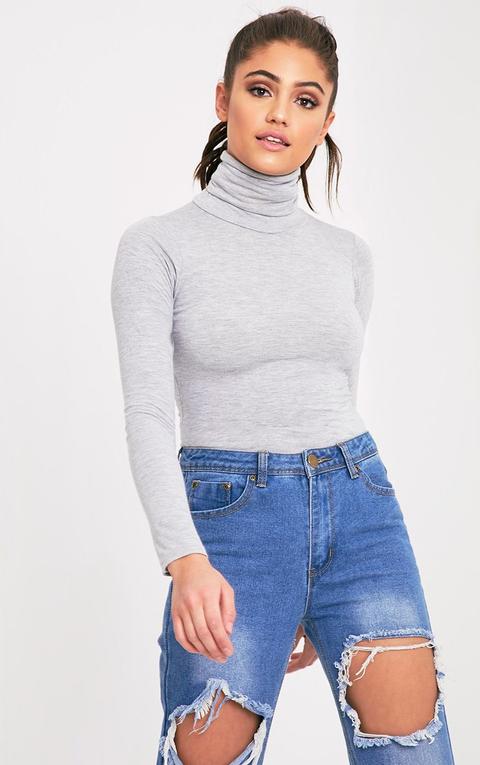 Basic Grey Long Sleeve Roll Neck Top