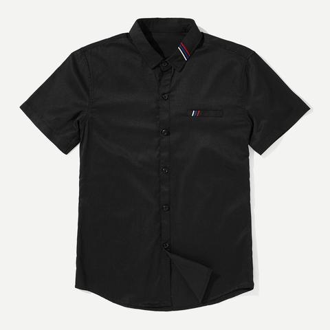 Rayas Bordado Negro Camisas Para Hombre