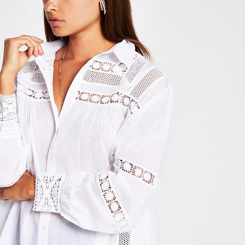 White Long Sleeve Embroidered Shirt