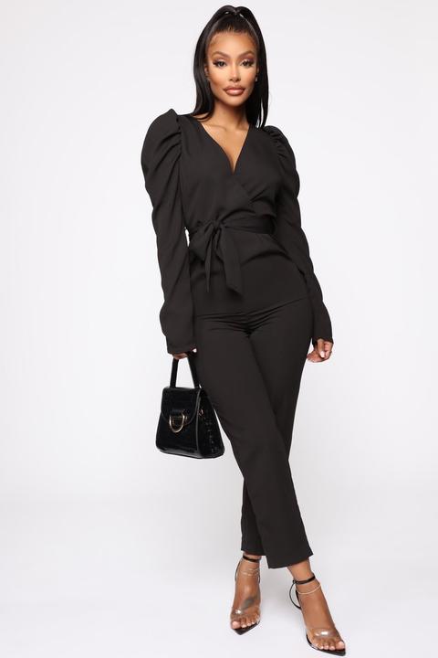 Mila Puff Sleeve Jumpsuit - Black