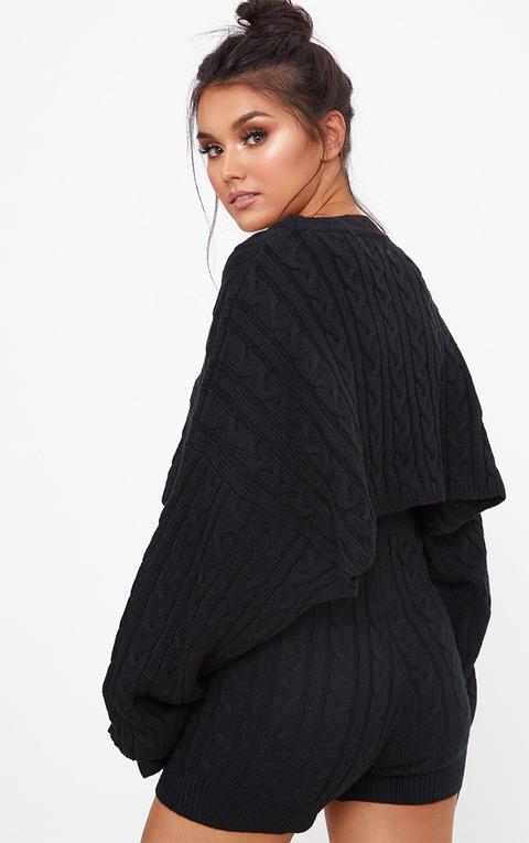 Black Over Sized Crop Knit Jumper