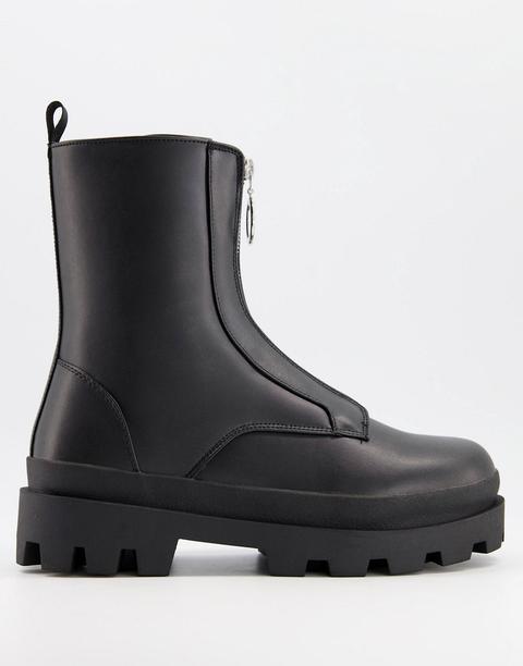 Asos Design Chelsea Calf Boots In Black Faux Leather With Front Zip