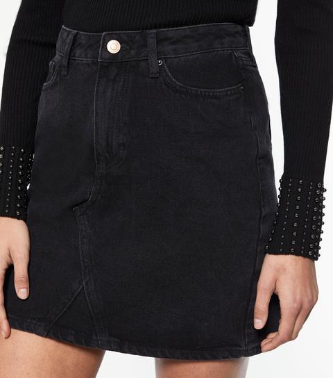 Black Denim Mom Mini Skirt New Look