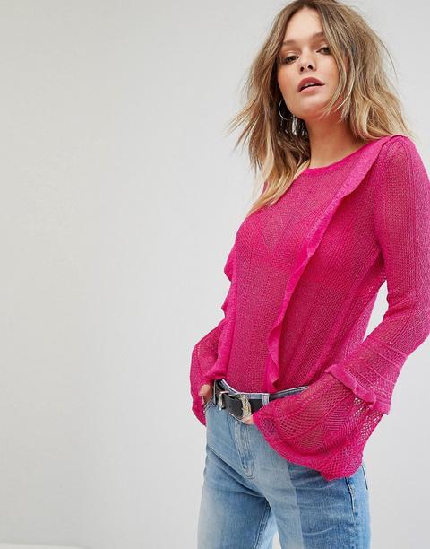 River Island - Maglione Con Volant Sul Davanti - Rosa