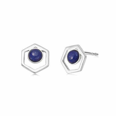 Lapis Healing Healing Stone Cut Out Stud Earrings Silver