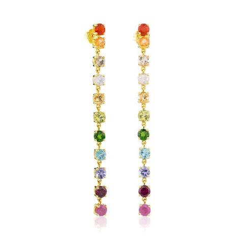 Pendientes Mix Color De Oro Y Gemas Multicolor Largos