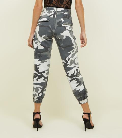 Grey Camo Print Denim Utility Trousers 