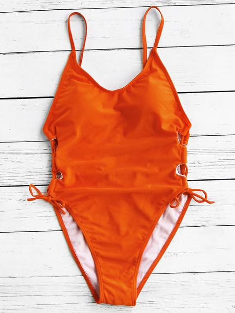 Lace Up Side Open Back Swimsuit