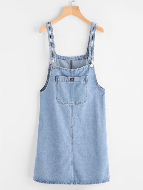 Vestido Delantal En Denim Con Bolsillos