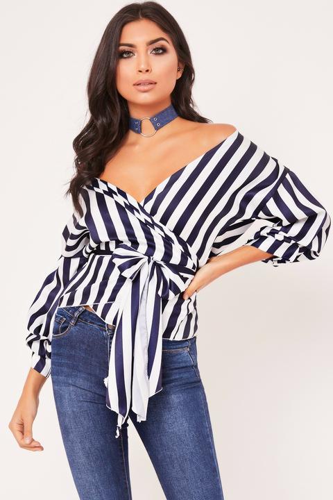 Piper Navy & White Striped Side Tie Top