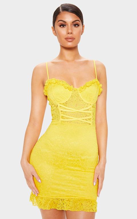 yellow lace bodycon dress