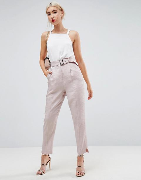 Asos - Pantaloni Color Pastello Con Cintura - Rosa