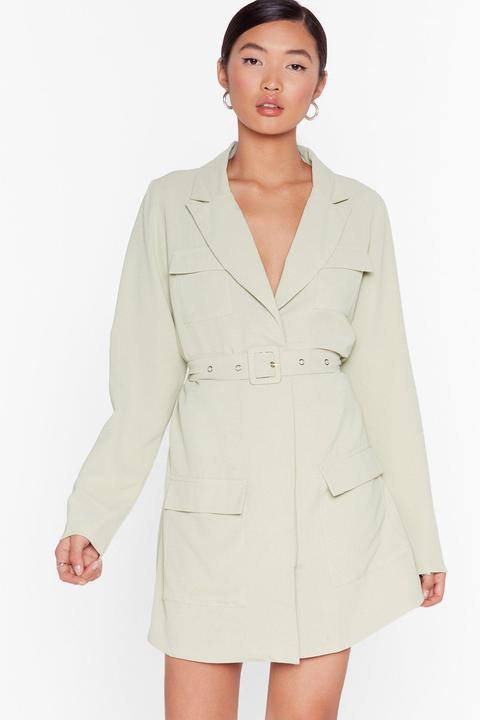 Womens Pocket Off Belted Blazer Dress