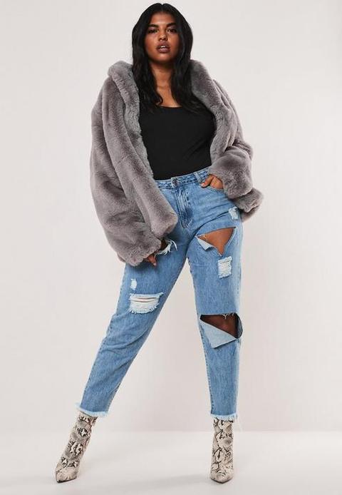 plus size grey fur coat