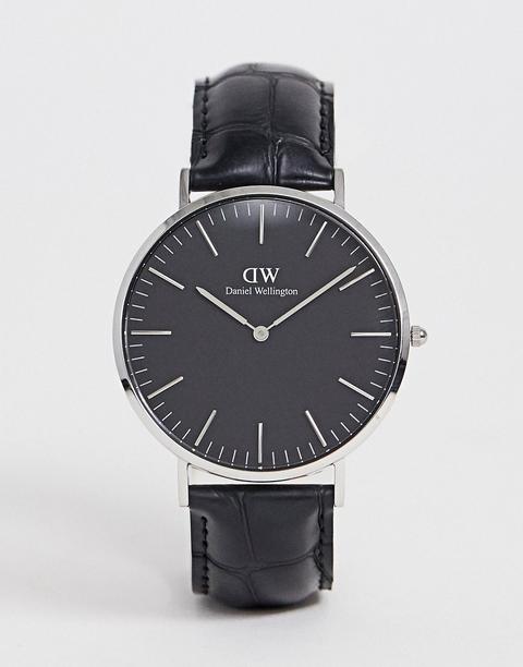 Reloj Clásico De Cuero Negro Con Esfera Plateada De 40 Mm Reading De Daniel Wellington