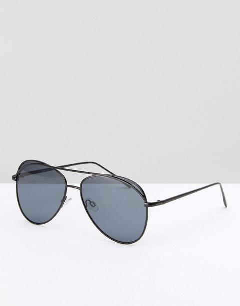 Asos Aviator Sunglasses In Black With Black Brow Bar Detail