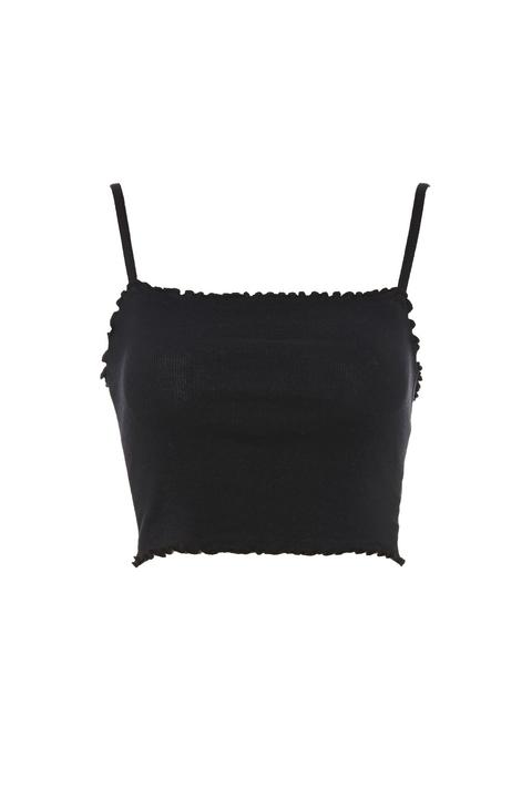 Womens Lettuce Hem Crop Vest - Black, Black
