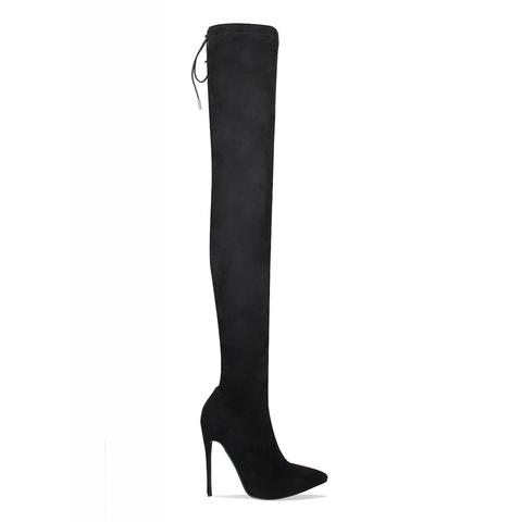 Becca Black Suede Pointed Toe Super Thigh High Boots