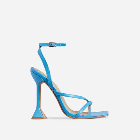 Freestyle Square Toe Sculptured Heel In Blue Faux Leather, Blue