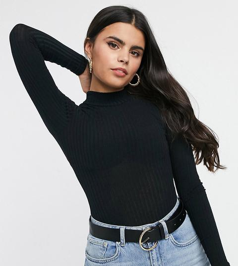 New Look Petite Backless Longsleeve Body In Black