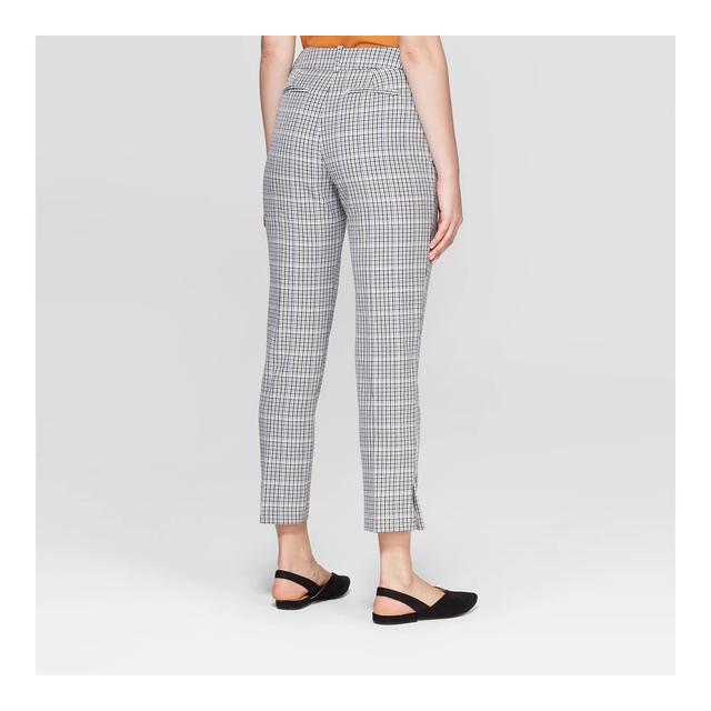 Women's Plaid Straight Leg Slim Ankle Pants - A New Day™ Gray