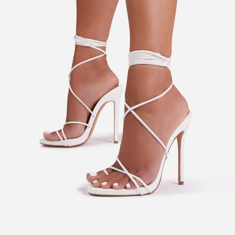 Gelato Lace Up Platform Heel In White Faux Leather, White