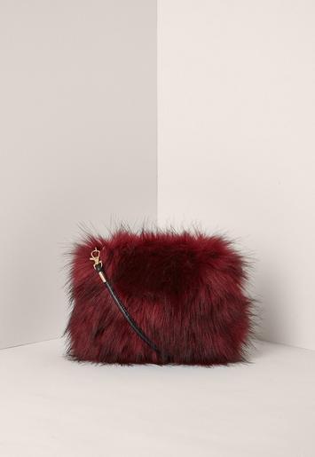 red fur clutch bag